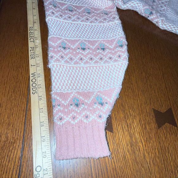 Vintage Gina Peters Knit Cardigan Sweater Pink Fair Isle Geometric Knit Made in - Picture 16 of 16